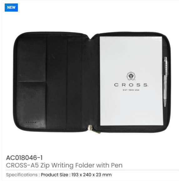 CROSS A5 Zip Writing Folder With Metal Pen Gift Sets