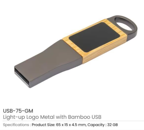 Light-Up Logo Metal & Bamboo USB Flash Drives 32GB - USB-75-GM