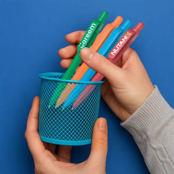 Maxema Kind rPET Pens, Matte Solid Color, Push Button Clip, Blue Ink