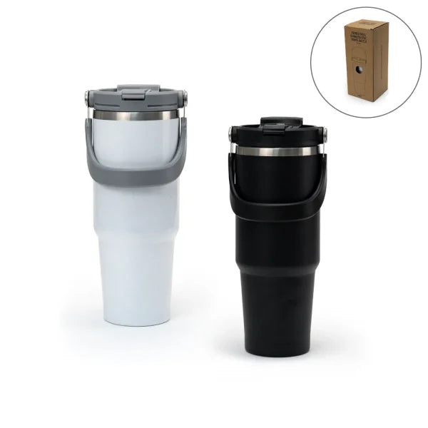 900ml Double Wall Stainless Steel Tumbler with Handle & Straw