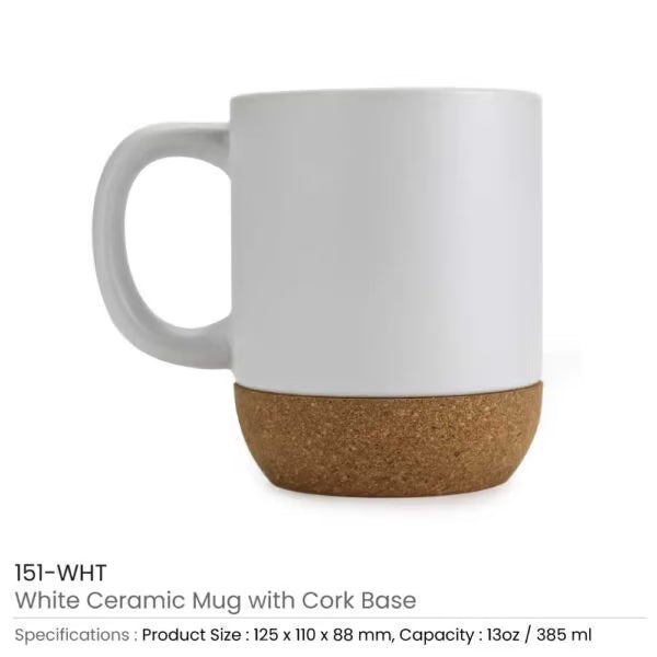 Ceramic Mugs with Lid and Cork Base 385 ml
