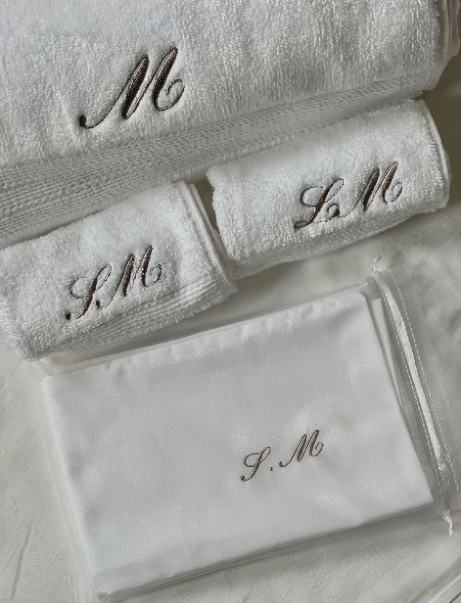 Monogrammed White Towels & Linen Set